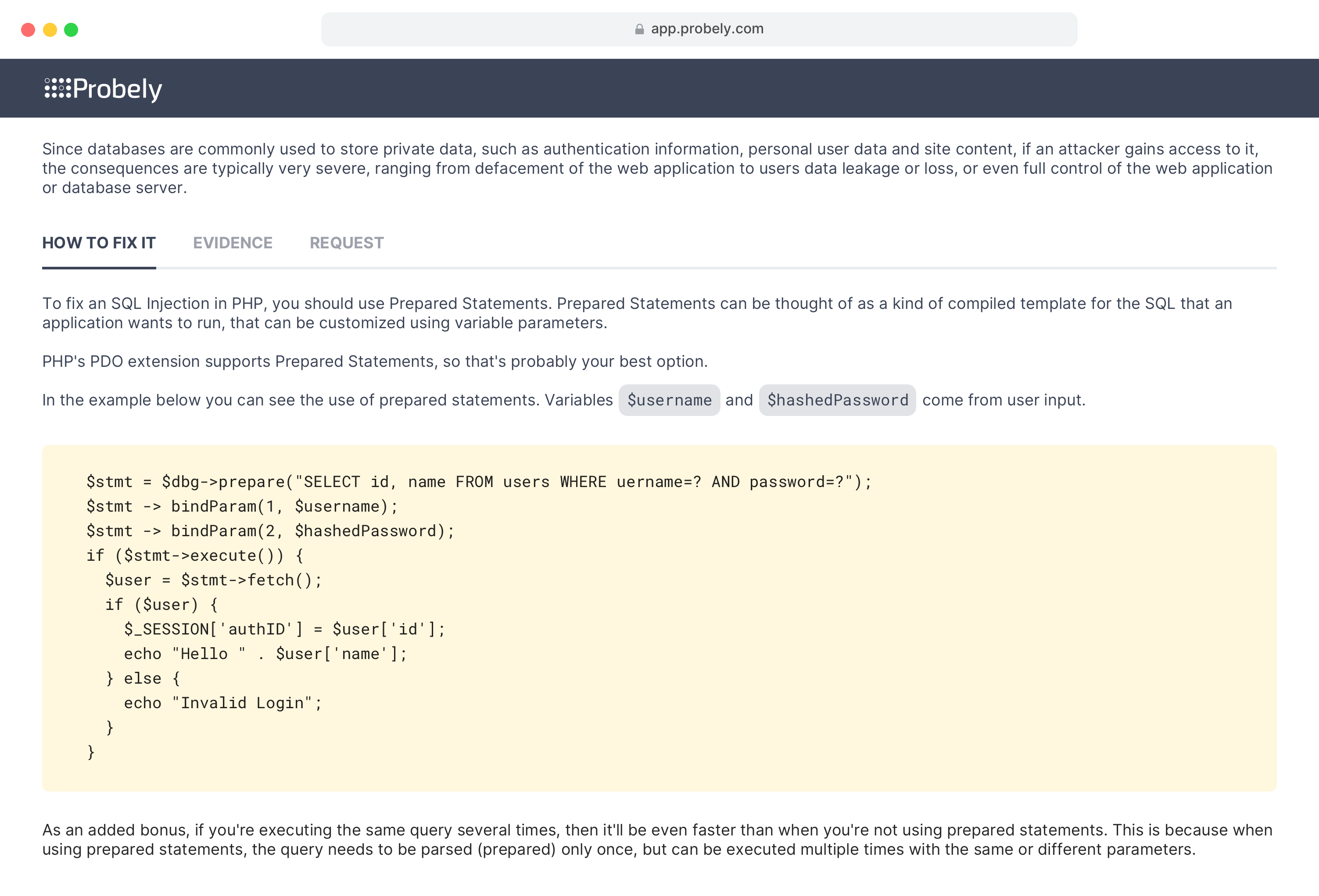 Probely API documentation screenshot