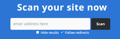 Scan your site now box from Security Headers, with hide results unchecked as default