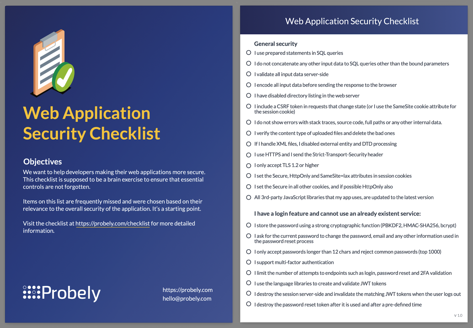 The Probely Web Application Security Checklist for Developers